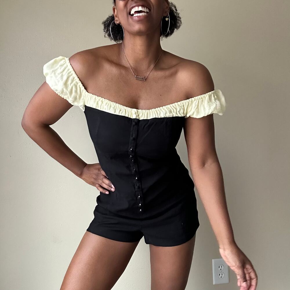 Anthropologie Maeve Off The Shoulder Linen Blend Micro Romper Size 14